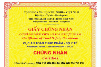 Thu hồi hiệu lực Giấy chứng nhận cơ sở đủ điều kiện ATTP của Công ty CP công nghệ cao Việt Đức