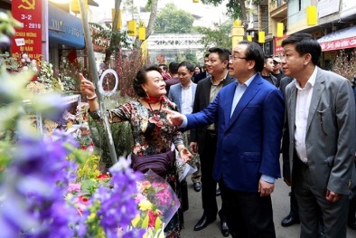 Bí thư Thành ủy Hà Nội thăm quan chợ hoa Hàng Lược