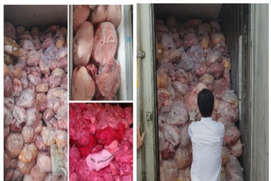 Hơn 40 tấn thịt gà, heo đông lạnh bốc mùi hôi thối được phát hiên tại cơ sở sản xuất giò chả
