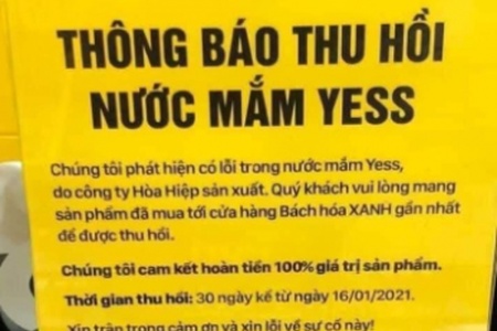 Nước mắm YESS của công ty Hòa Hiệp bị thu hồi trên toàn hệ thống siêu thị Bách Hóa Xanh