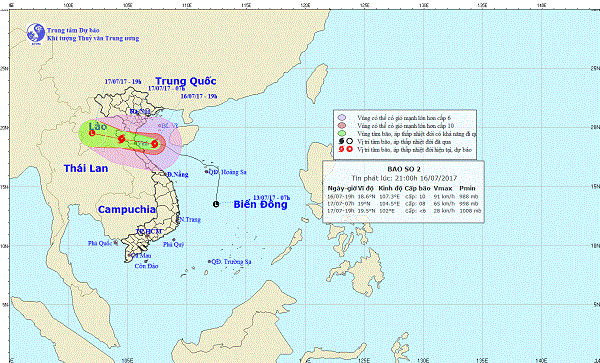Rạng sáng ngày 17/7, bão số 2 tiến sát đất liền: Từ Hà Nội tới Hà Tĩnh có nguy cơ ngập lụt
