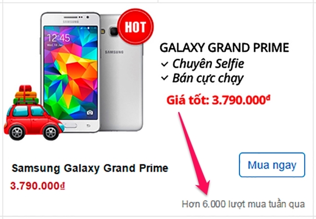 Samsung Galaxy Grand Prime là smartphoen giá rẻ bán chạy nhất tuần qua