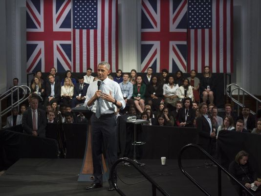 Tổng thống Mỹ Obama trong buổi phát biểu tại London (Anh)