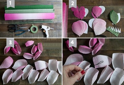 Cách làm hoa giấy rất đơn giản, đầu tiên cắt các cánh hoa theo mẫu