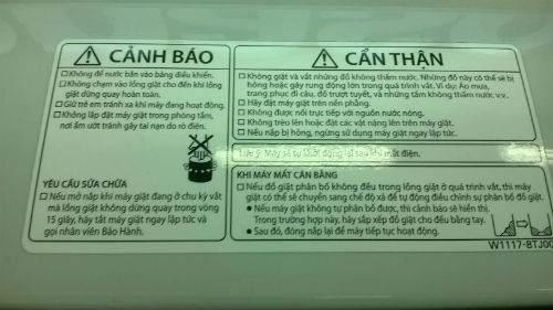 cảnh báo trên máy giặt Panasonic