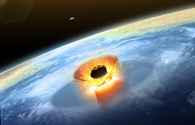 Mô phỏng hình ảnh thiên thạch va chạm Trái đất tạo ra miệng hố khổng lồ. Ảnh: AFP