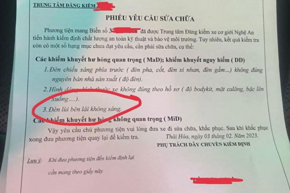 Vì sao xe ô tô một đèn lùi dễ bị nhầm lẫn khi đi đăng kiểm?