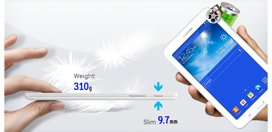 Máy tính bảng giá rẻ Samsung sở hữu thiết kế độc đáo gọn nhẹ, cùng cấu hình mạnh mẽ ấn tượng