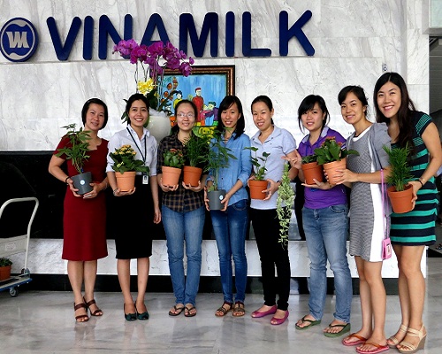Nhân viên Vinamilk cùng tham gia vào chương trình Đổi vỏ hộp sữa lấy cây xanh
