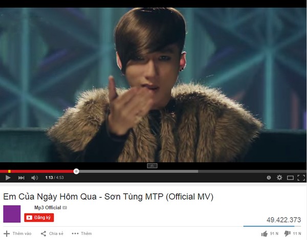 Lượt xem MV 'Em của ngày hôm qua' của Sơn Tùng M-TP đặt mốc gần 50 triệu lượt xem