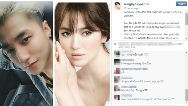 Fans hào hứng khi Sơn Tùng M-TP được ghép đôi với Song Hye Kyo trên Fanpage của cô