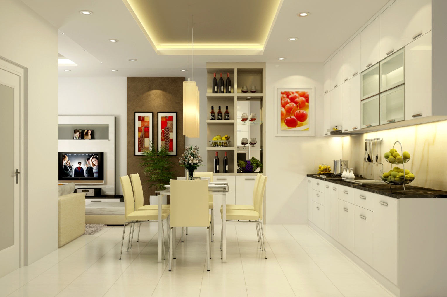 Phòng bếp với tông màu sáng giúp ngôi nhà rộng rãi 