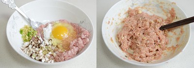 Trộn đều thịt băm với trứng và thêm chút gia vị tạo thành khối dẻo