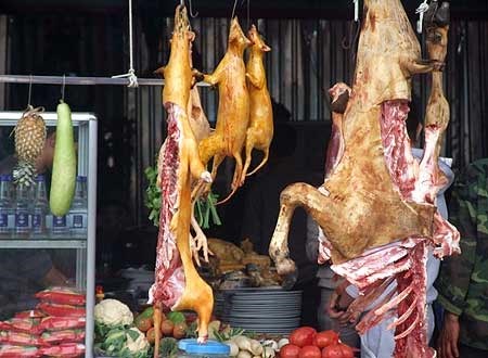 bán thịt thú rừng ở chùa Hương