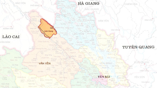 Vị trí xã Lâm Giang nơi xảy ra vụ thảm sát ở Yên Bái