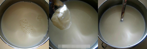 Đun sữa đến 40 độ, cho sữa chua vào trộn đều
