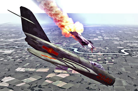 Hình vẽ minh họa cảnh chiến đấu cơ MiG-17 bắn hạ siêu tiêm kích F-4 của Mỹ