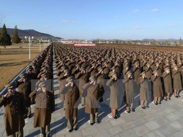 Binh sỹ quân đội Triều Tiên tại lễ tuyên thệ trung thành với Chủ tịch Kim Jong Un tại Bình Nhưỡng ngày 14/2
