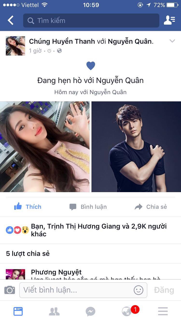 Chúng Huyền Thanh lần đầu công khai bạn trai trên facebook