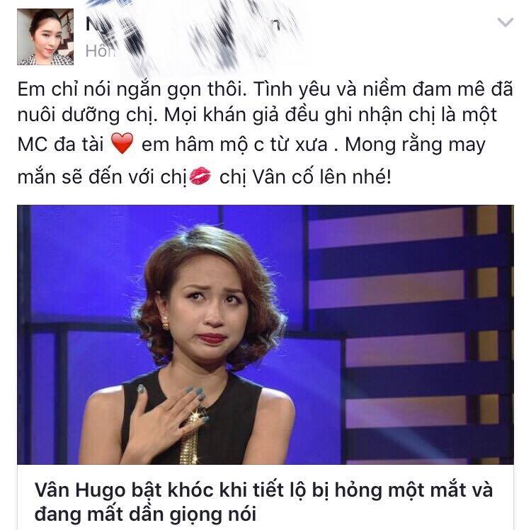Sao Việt cùng khán giả gửi lời động viên MC Vân Hugo