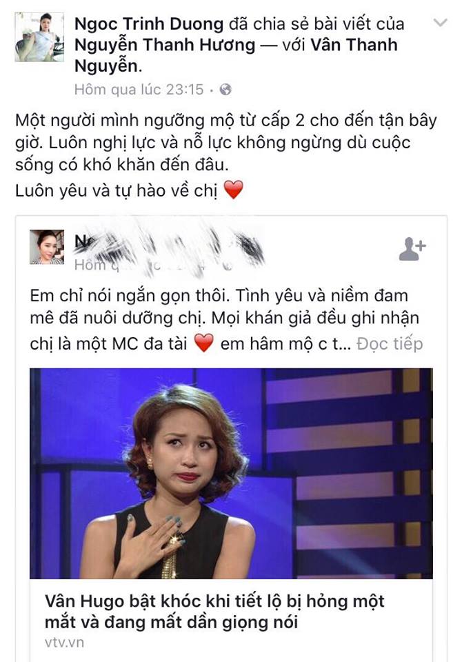 Sao Việt cùng khán giả gửi lời động viên MC Vân Hugo