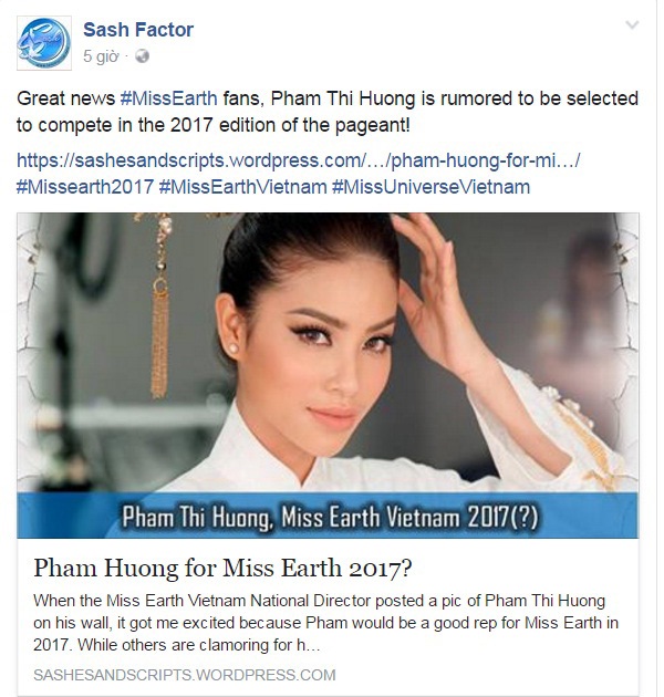 Phạm Hương xác nhận sẽ không tham dự Hoa hậu Trái đất 2017