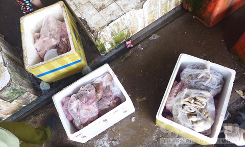 Thịt cá ôi thiu, bốc mùi tại chợ Đồng Xoài Bình Phước. Ảnh CA