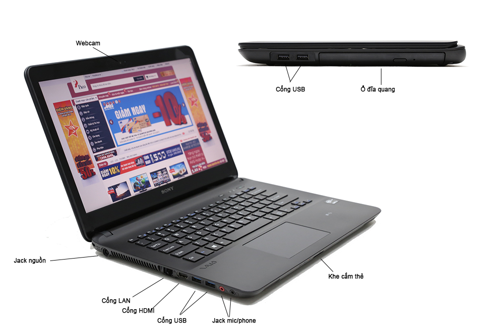 Mẫu laptop Sony Vaio giá rẻ Fit SVF1421DSG có dung lượng pin lớn, cho thời gian dùng lên đến hơn 3,5 giờ