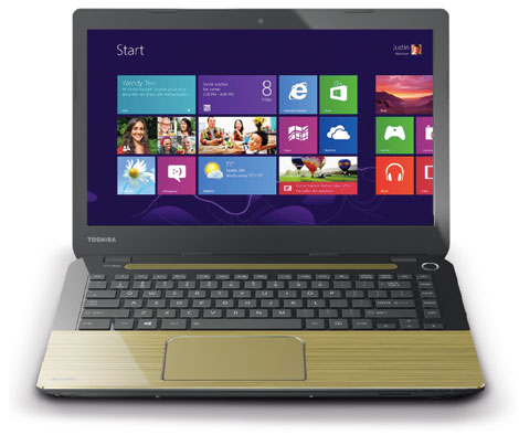 Laptop giá rẻ Toshiba Satellite L40 có hai màu đen và vàng nhạt, phù hợp cho những dân văn phòng trẻ trung, hiện đại