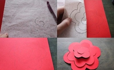 Vẽ hình bông hoa lên bìa màu, rồi cắt theo để có dải cánh dài vừa ý như hình trên.
