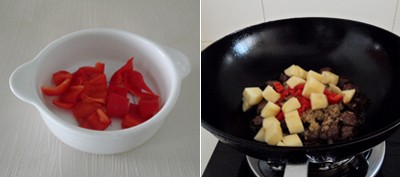 Rửa sạch ớt chuông rồi cắt nhỏ. Cuối cùng, cho táo và ớt vào xào chung đến khi nào ớt và táo mềm là được.