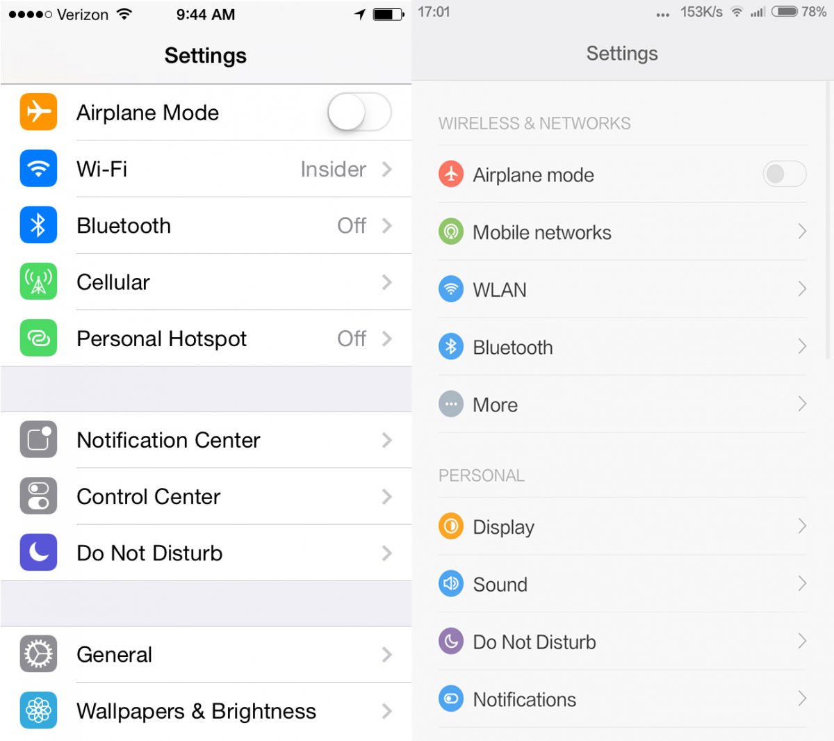 MIUI 6 của Xiaomi nhái hoàn toàn iOS7 của Apple: Ứng dụng Cài đặt (Settings)