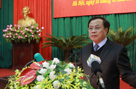 Bí thư Thành uỷ Hà Nội Phạm Quang Nghị phát biểu tại hội nghị