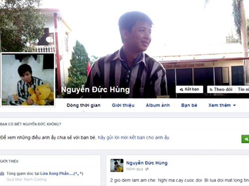 Facebook đề tên Nguyễn Đức Hùng trong trang phục của phạm nhân.
