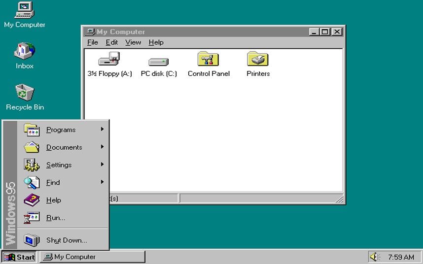 Hệ điều hành Windows 95 đã có giao diện người dùng hoàn thiện 