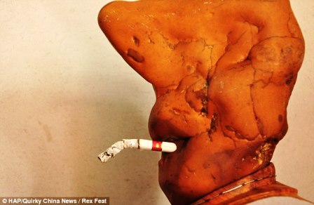 Hòn đá kỳ lạ có hình dáng giống một đầu người đang hút thuốc