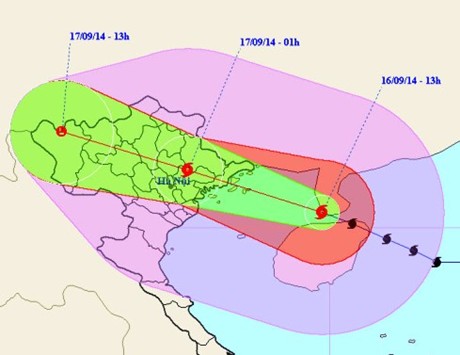 Tối nay (16/9) vùng tâm bão sẽ đi vào đất liền các tỉnh phía Đông Bắc Bộ