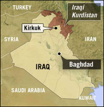 Vị trí thành phố Kirkuk và khu tự trị người Kurd ở Iraq
