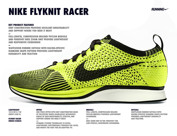 Nike sử dụng chất liệu Flyknit cho những đôi giày kì công của mình