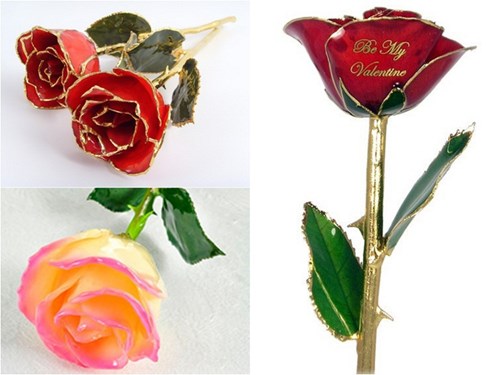 Những bông hoa hồng được mạ vàng viền cánh có khắc thêm chữ là món quà tặng Valentine ngọt ngào cho các cô gái