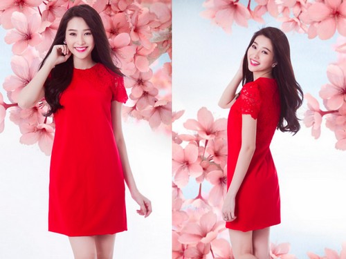 Thời trang Tết 2015 là váy đỏ dáng suông thật trẻ trung và tươi tắn