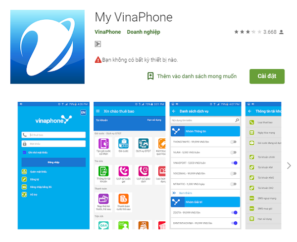 Ứng dụng MyVinaPhone trên Google Play 