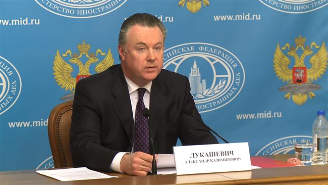 Tình hình Ukraine mới nhất: Phát ngôn viên Bộ Ngoại giao Nga Alexander Lukashevich phát biểu trong cuộc họp báo ở Moscow