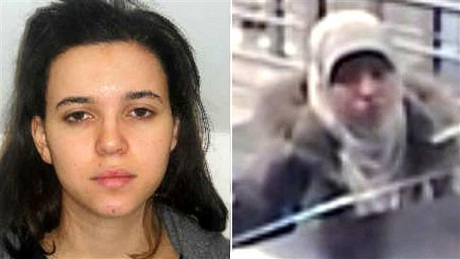 Hình của Hayat Boumeddiene trong lệnh truy nã của cảnh sát và trong máy quay giám sát của sân bay Istanbul, Thổ Nhĩ Kỳ
