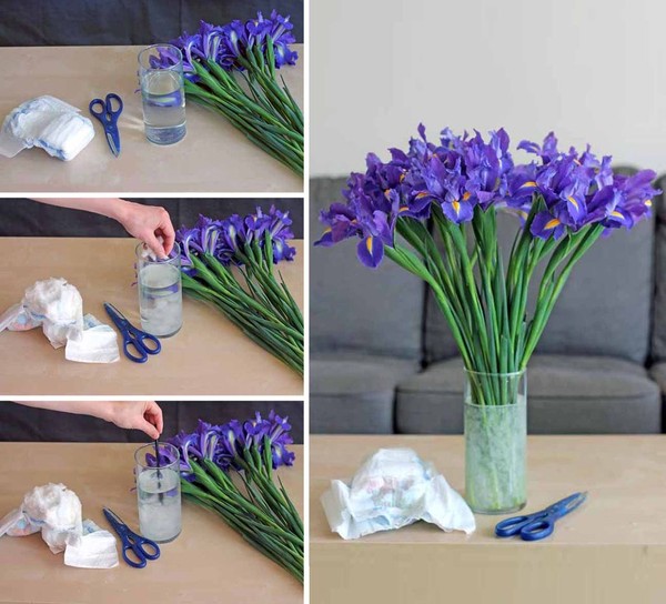 Một công dụng của tã giấy mà ít người biết đến là giúp hoa tươi lâu hơn
