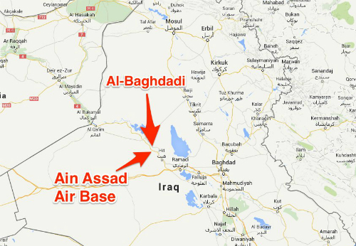 Căn cứ không quân Ain al-Asad cách thị trấn al-Baghdadi khoảng 5km