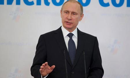 Tổng thống Nga Putin phát biểu tại diễn đàn doanh nghiệp ở Moscow hôm 19/3