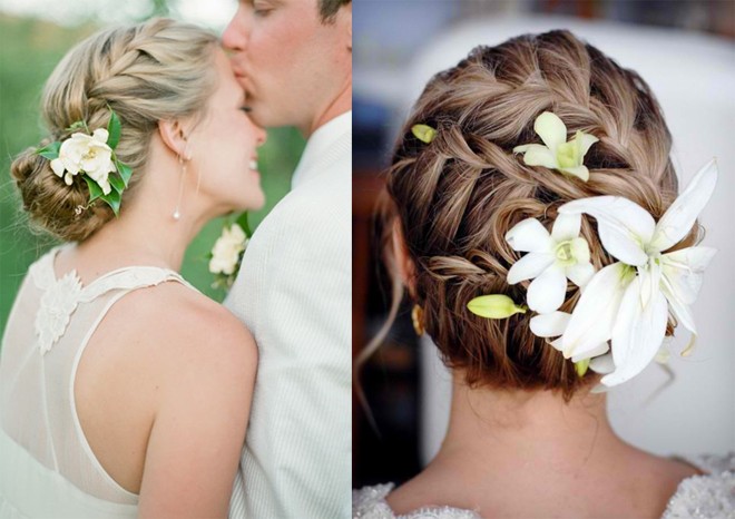 Tóc búi kết hợp tết bím lãng mạn là một trong những kiểu tóc cô dâu tuyệt đẹp năm 2015