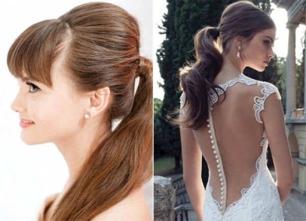 Kiểu tóc đuôi ngựa buộc thấp cũng rất phù hợp với các cô dâu có khuôn mặt dài
