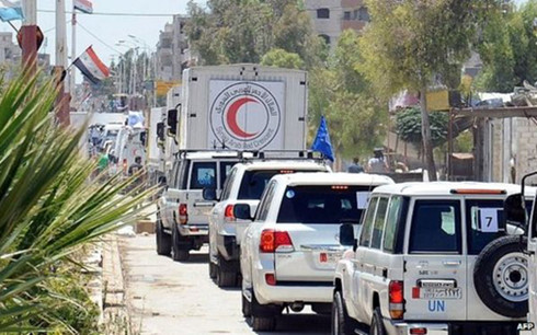 Đoàn xe chở hàng viện trợ của Liên Hợp Quốc cho người dân Syria